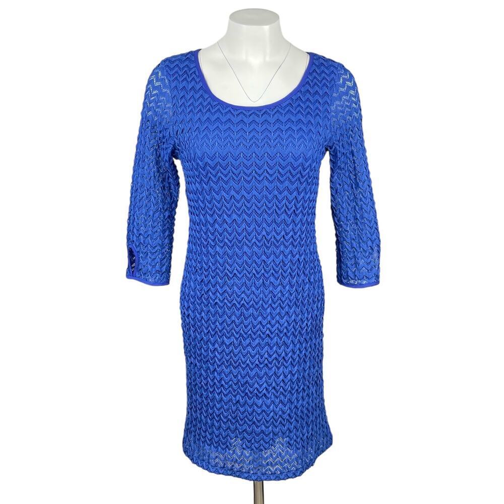 PAPILLON BLANC 3/4 Sleeve Textured Sheath Dress Sz Large Stretch